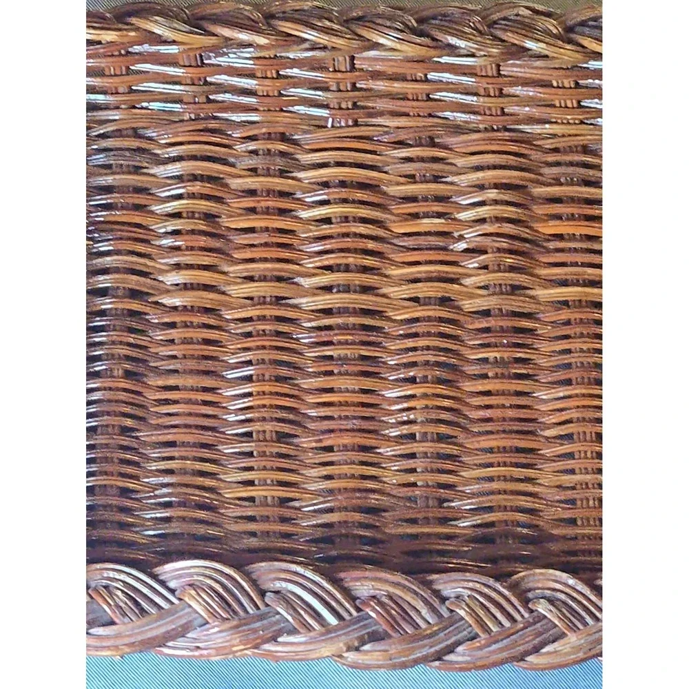 VTG Wicker Serving Tray Rectangular Woven Basket Braided Rim Coffee Table 13x9
